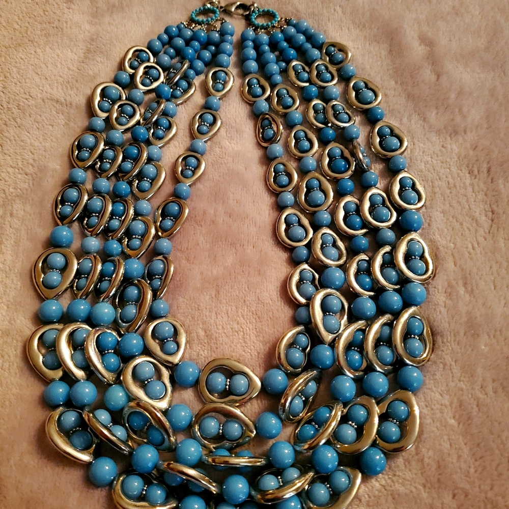 Statement necklace. Blue and silver. Large!